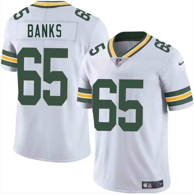 Men's Green Bay Packers #65 Aaron Banks White 2025 Vapor Untouchable Limited Stitched Jersey